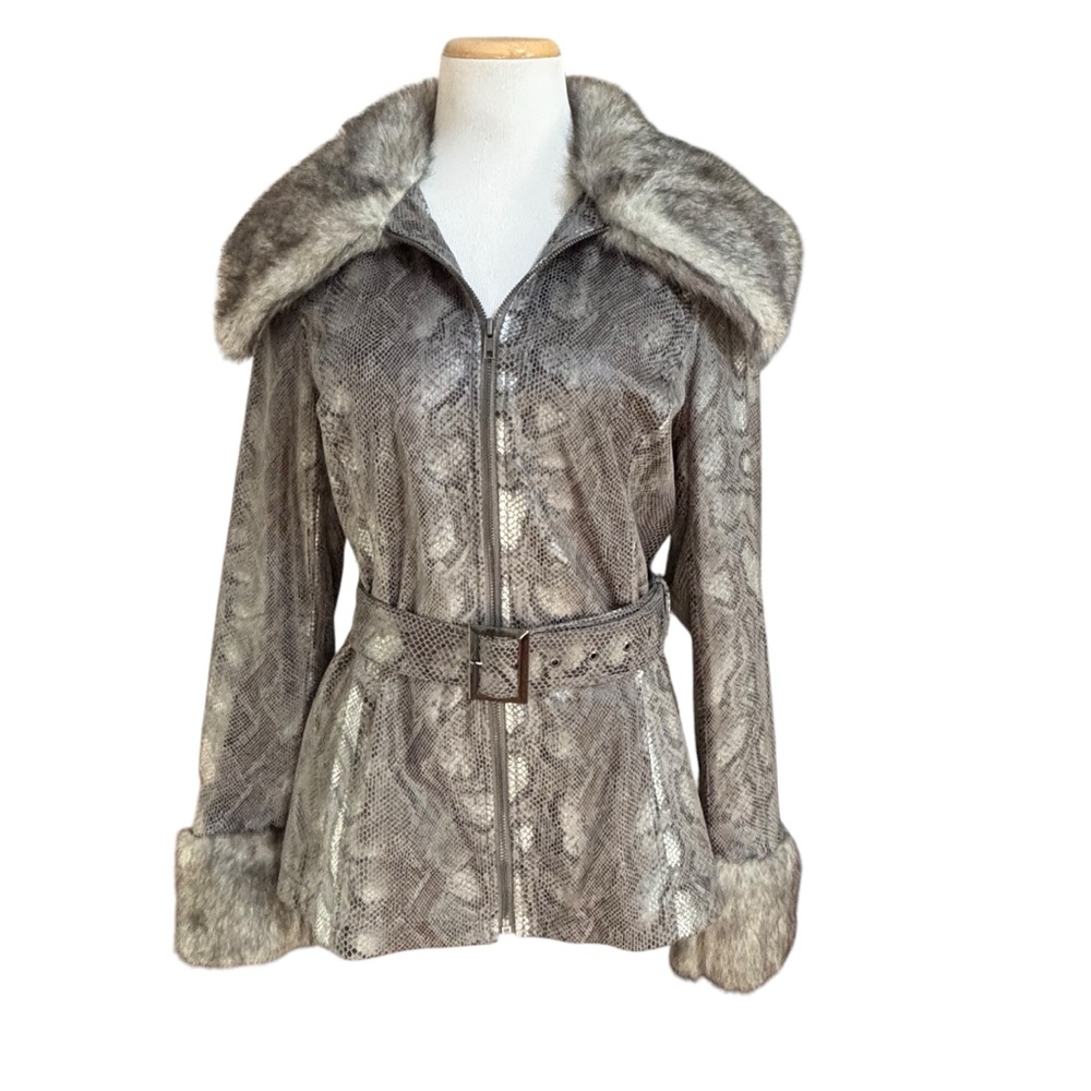 Powder PR River Outfitters Grey Snake Print Fur Trim Jacket Large
